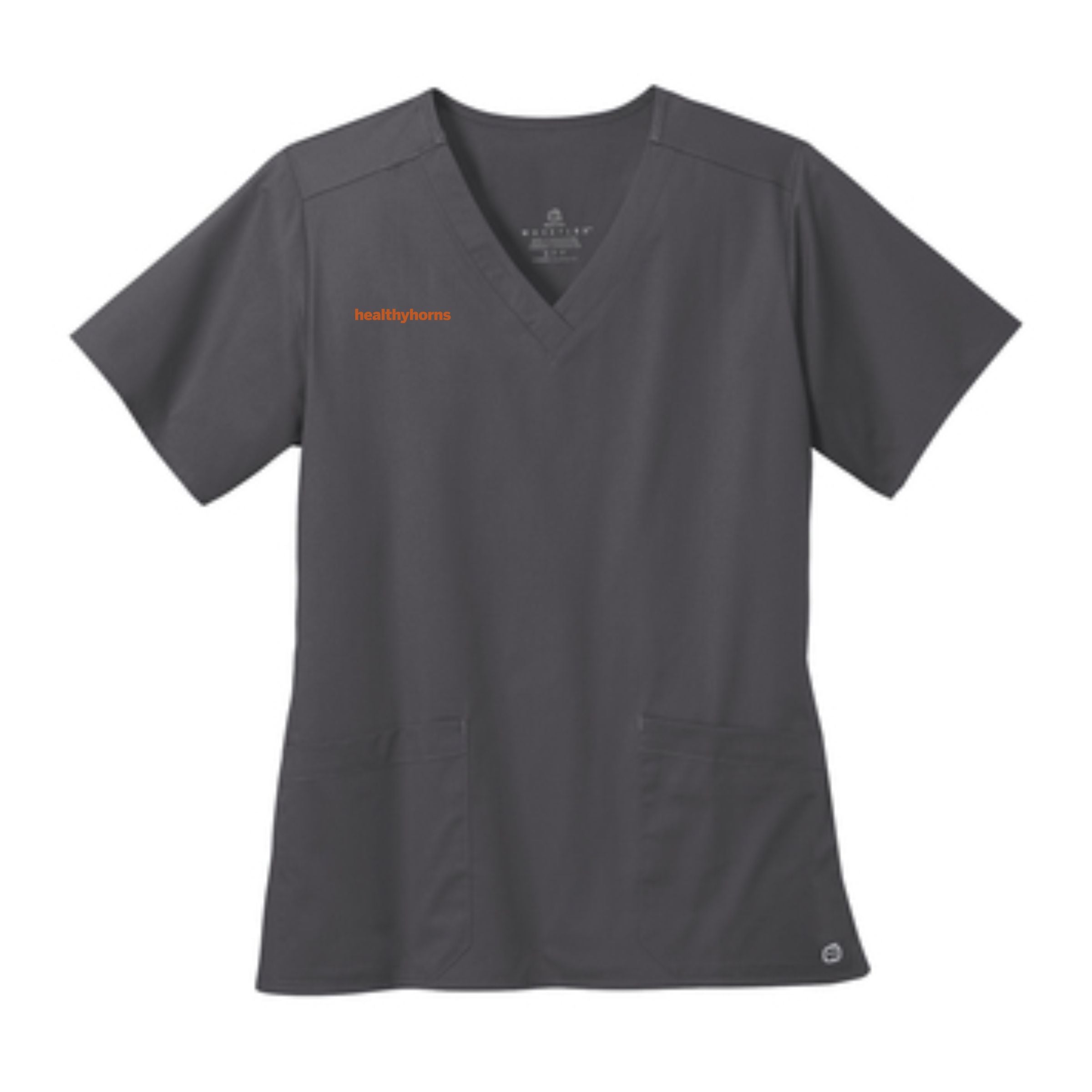 Healthy Horns Wink Ladies Pewter Scrub Top w/ Burnt Orange Embroidery