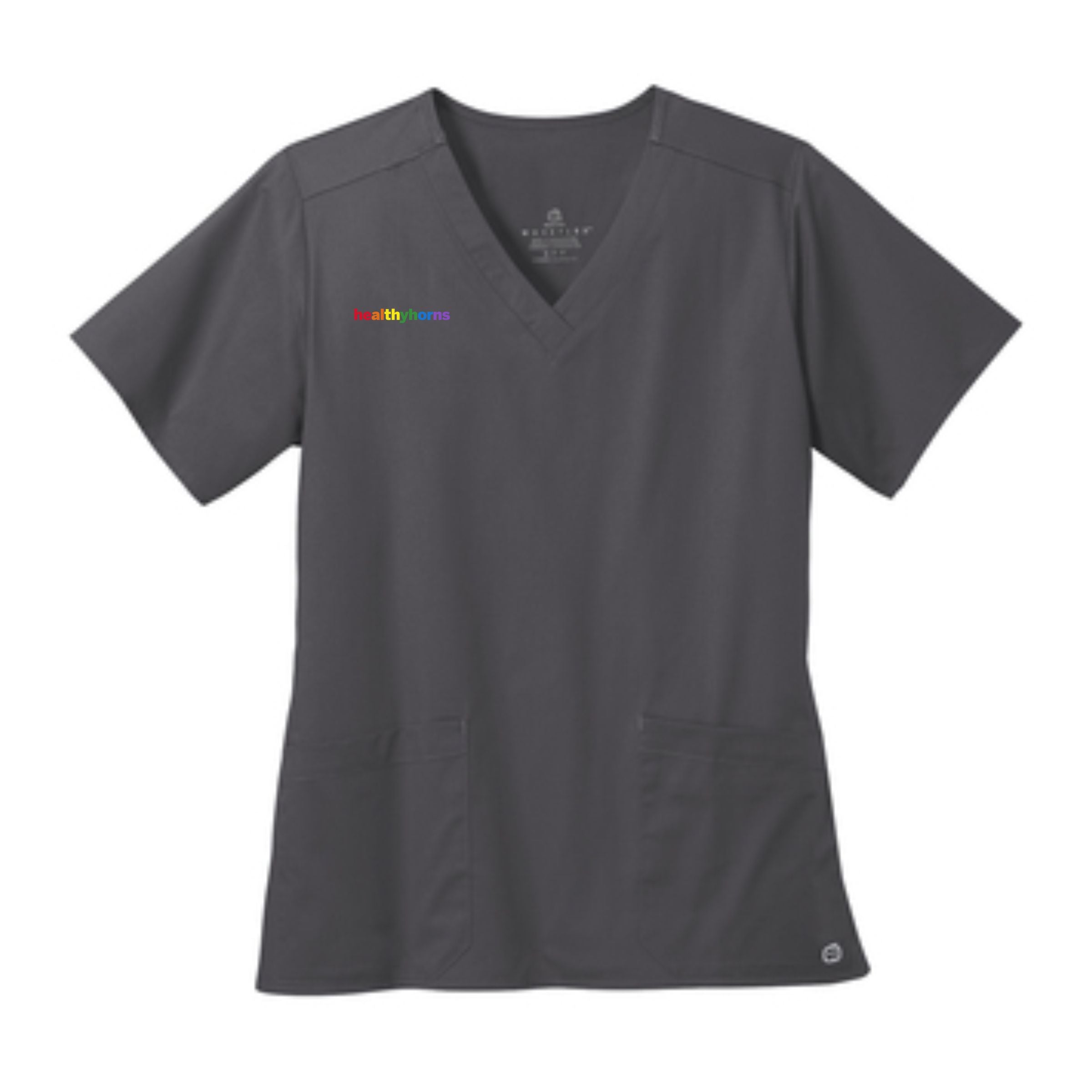 Healthy Horns Wink Ladies Pewter Scrub Top w/ Rainbow Embroidery