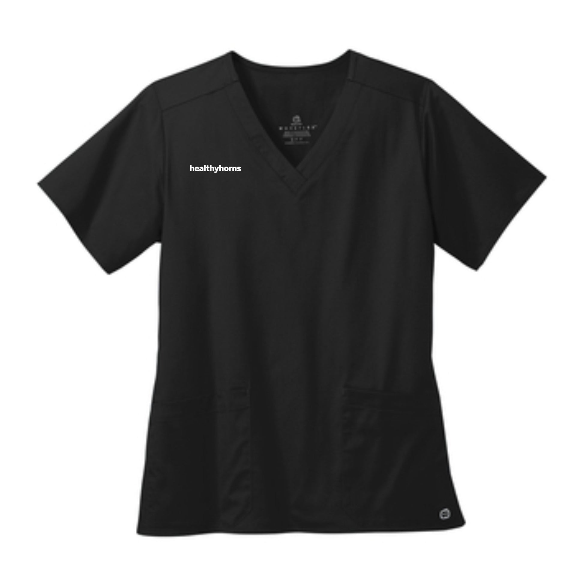 Healthy Horns Wink Ladies Black Scrub Top w/ White Embroidery