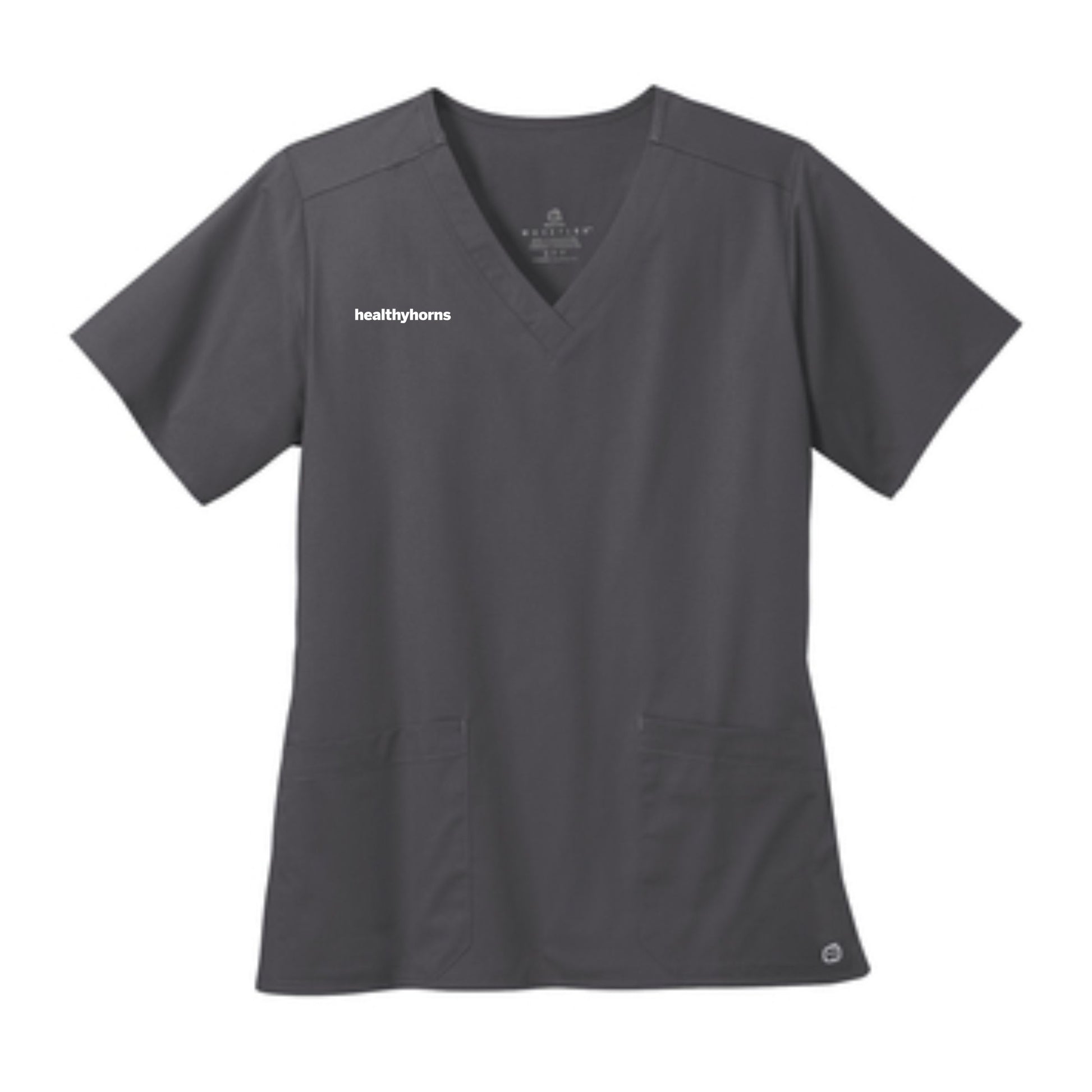 Healthy Horns Wink Ladies Pewter Scrub Top w/ White Embroidery
