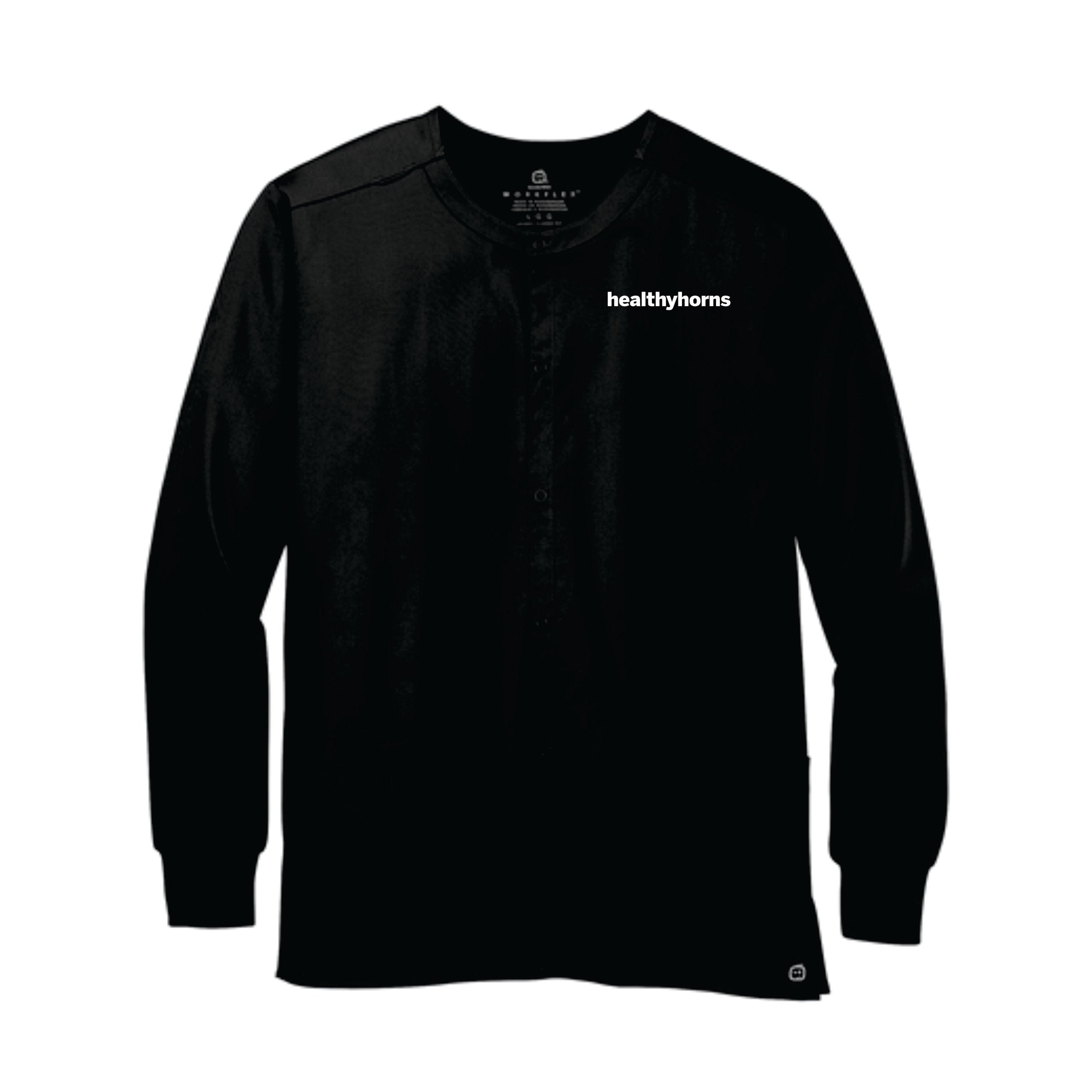 Healthy Horns Wink Unisex WorkFlex Snap Front Black Scrub Jacket
