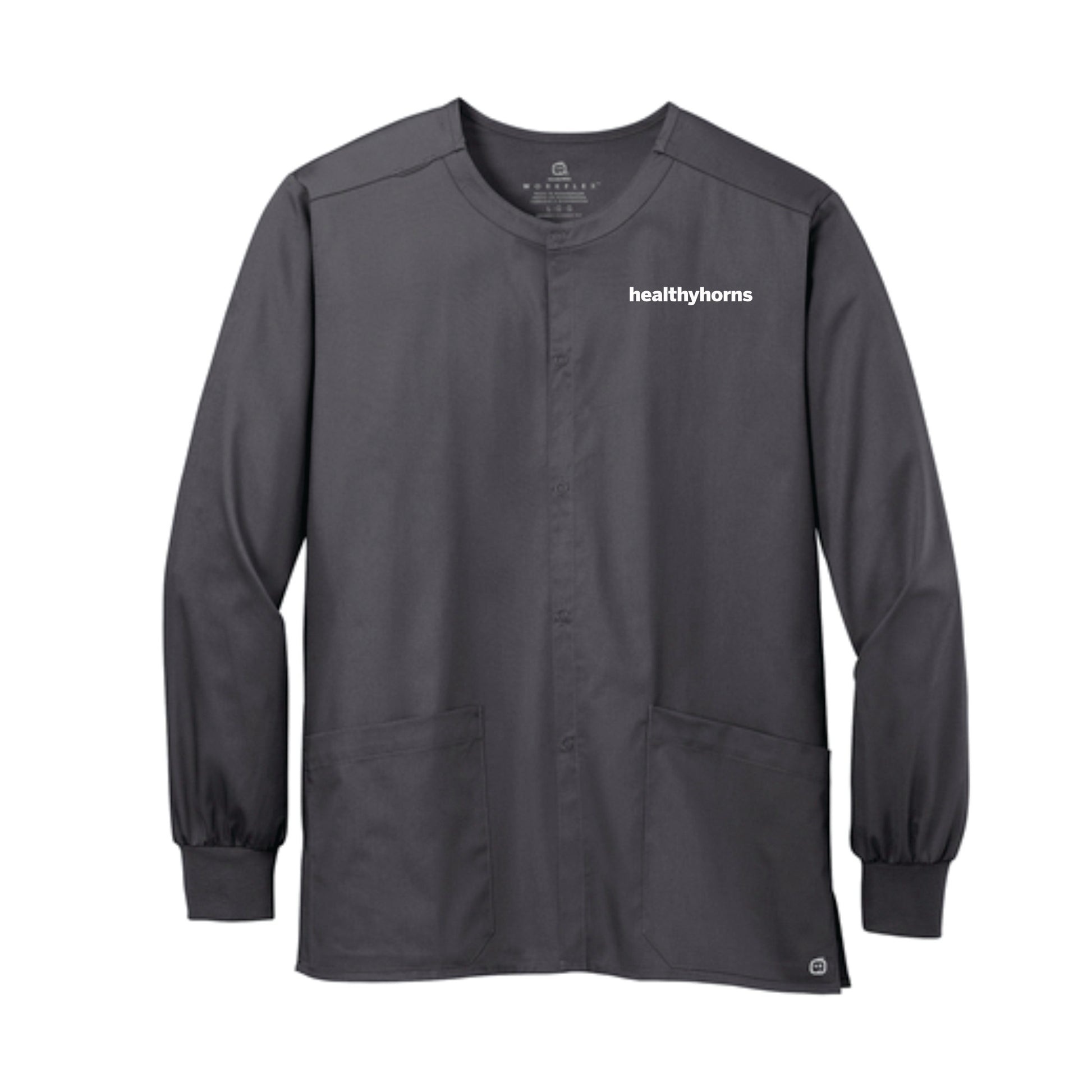 Healthy Horns Wink Unisex WorkFlex Snap Front Pewter Scrub Jacket