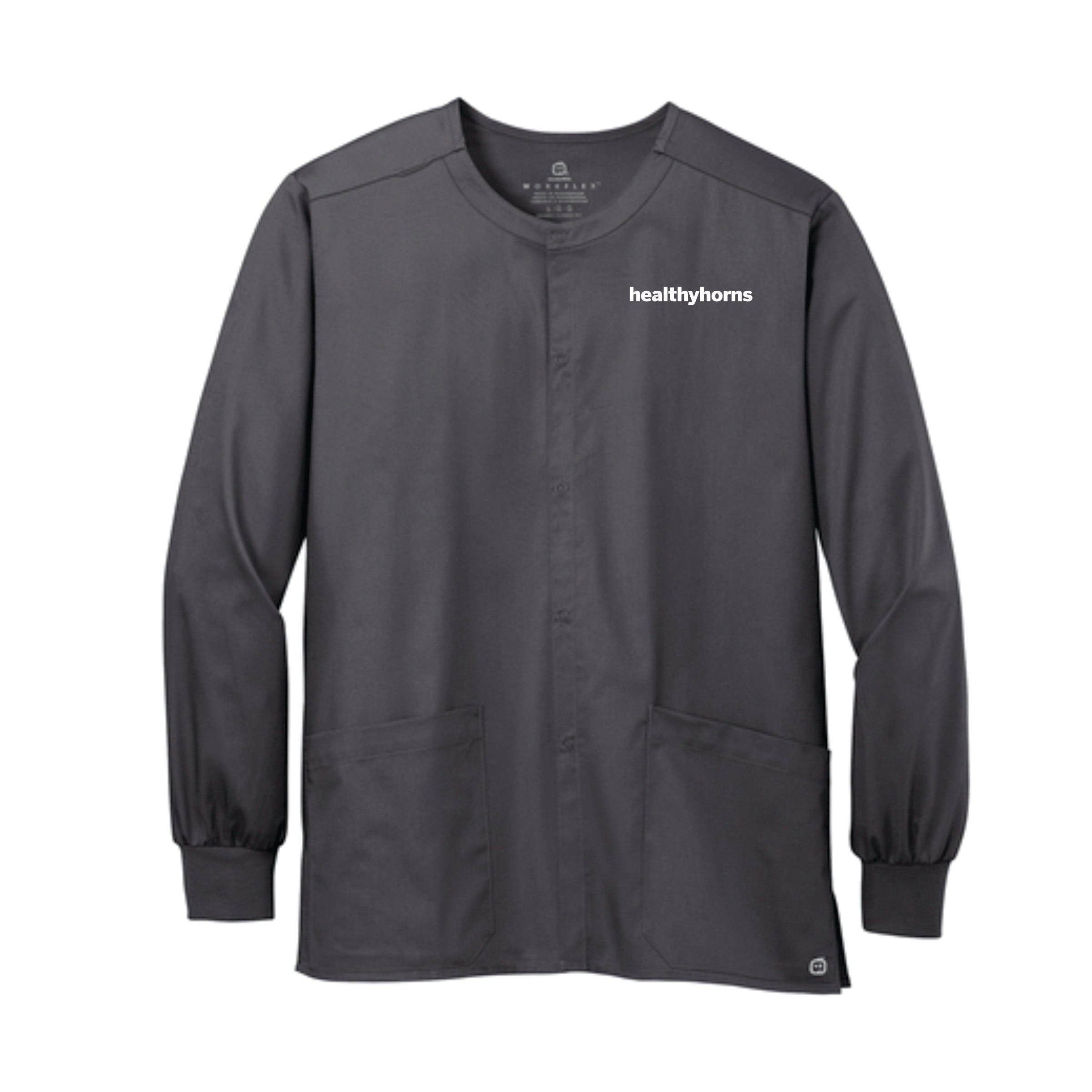 Healthy Horns Wink Unisex WorkFlex Snap Front Pewter Scrub Jacket