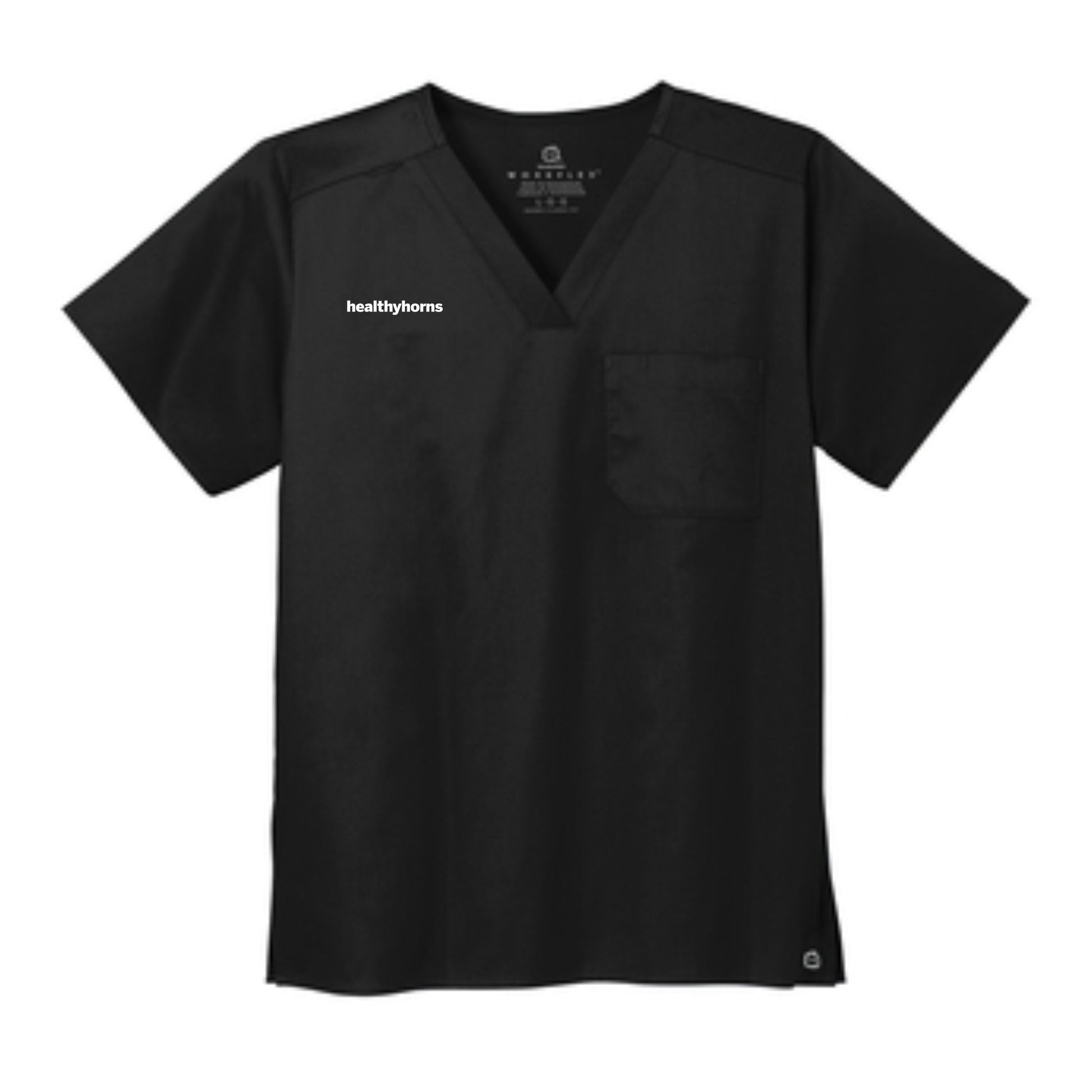 Healthy Horns Wink Unisex Black Scrub Top w/ White Embroidery