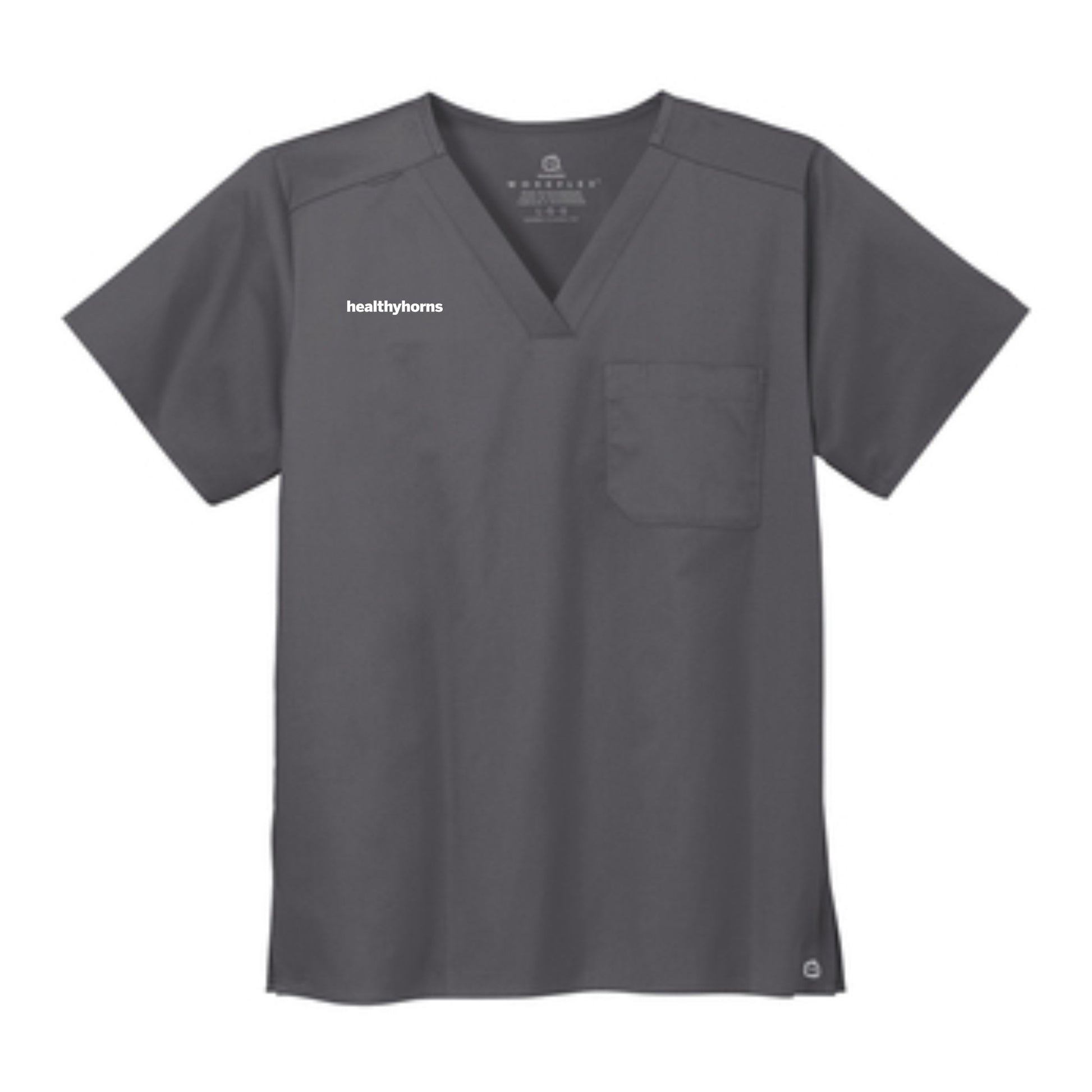 Healthy Horns Wink Unisex Pewter Scrub Top w/ White Embroidery