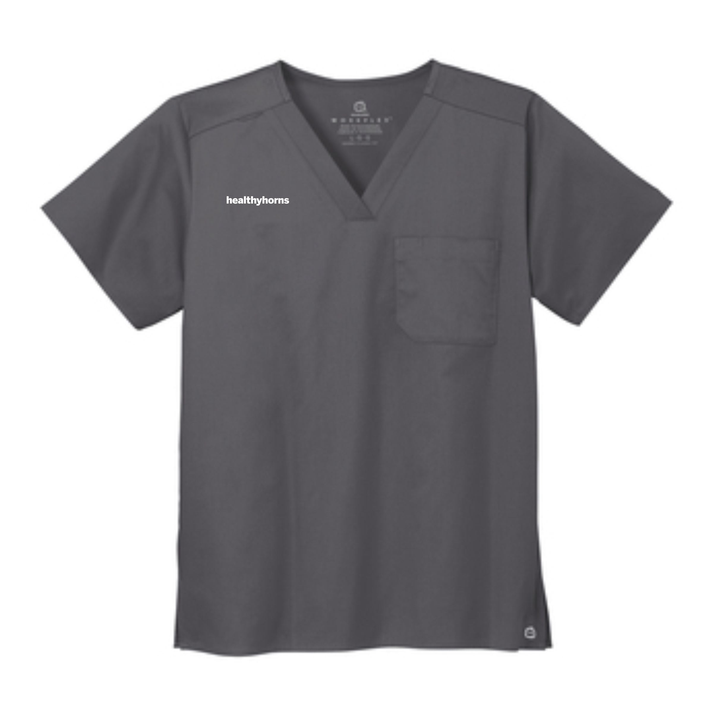 Healthy Horns Wink Unisex Pewter Scrub Top w/ White Embroidery