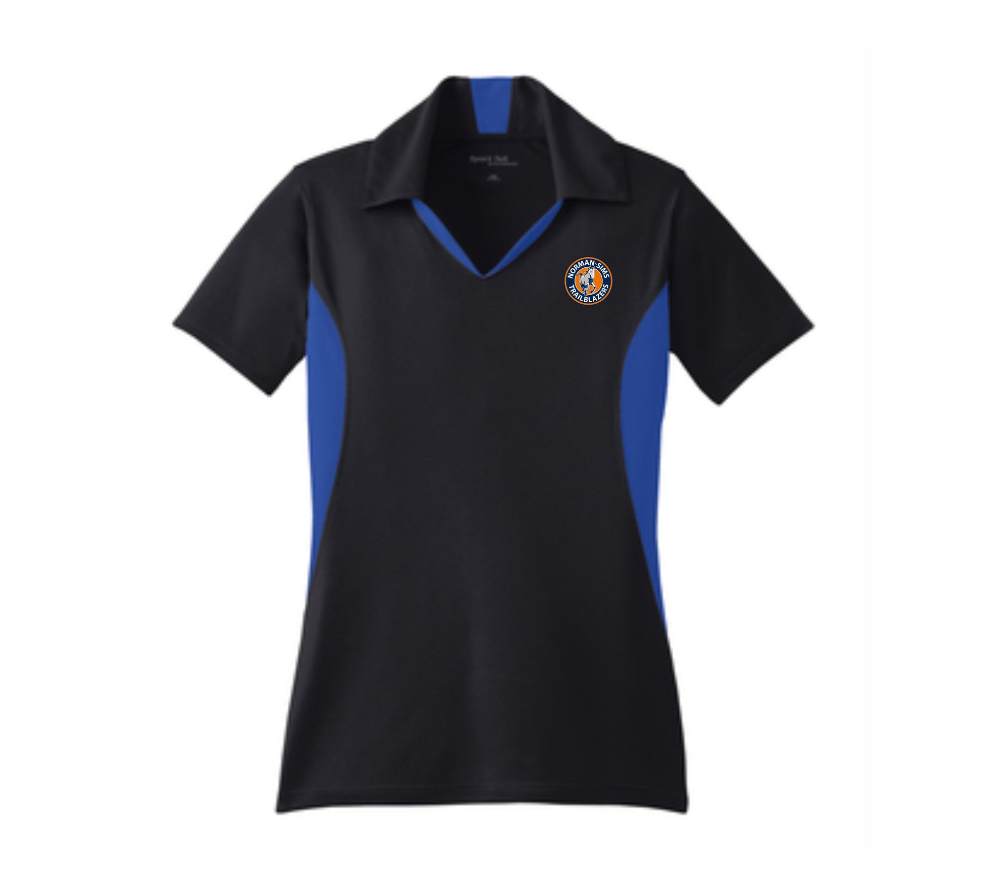 Sport-Tek Ladies Black w/ Royal Sleeves Micropique Wicking Polo