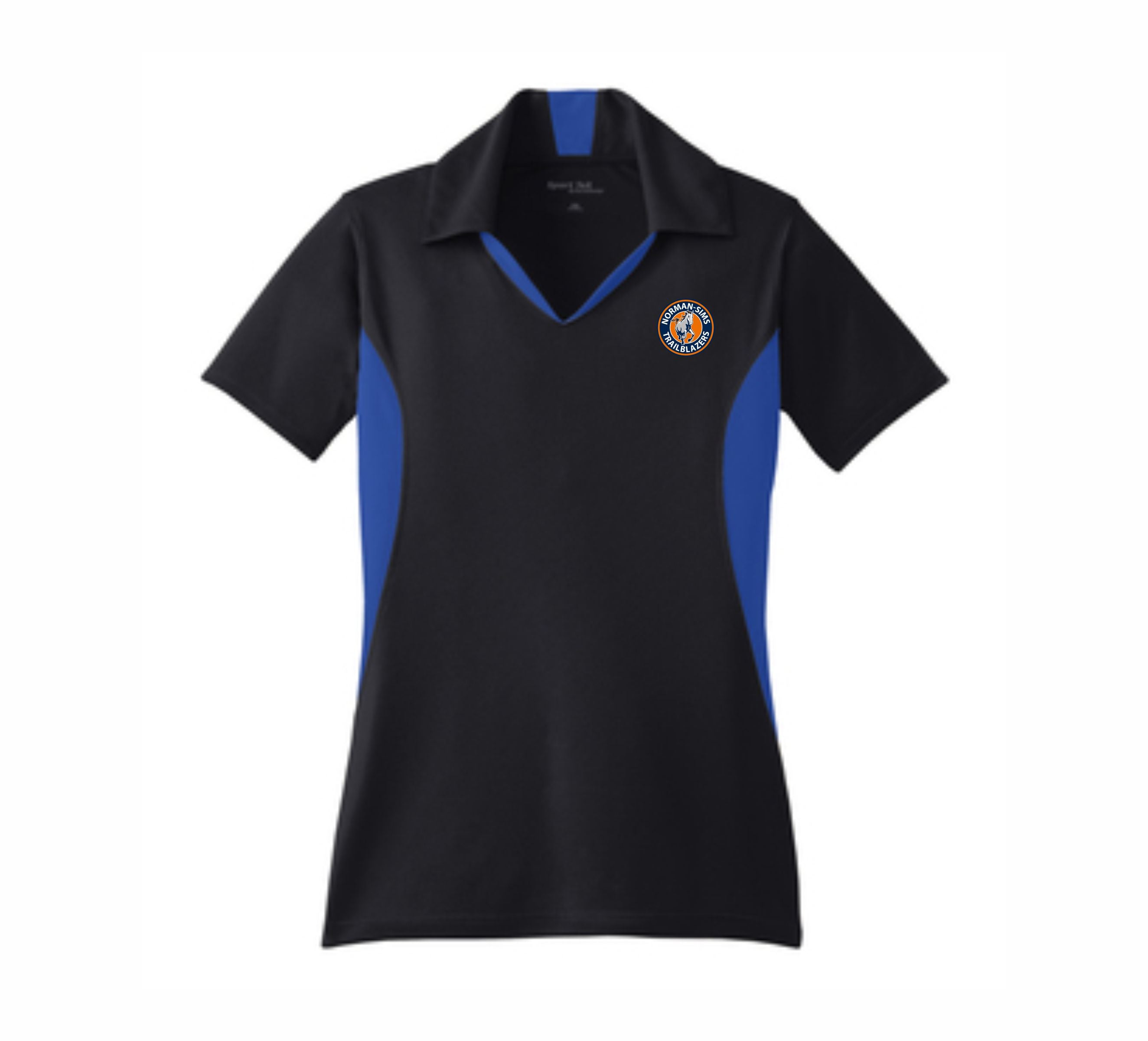 Sport-Tek Ladies Black w/ Royal Sleeves Micropique Wicking Polo